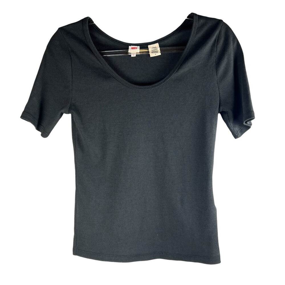 Levi’s Ribbed Black Scoop Neck Top Size M Stretch Fitted Tee
